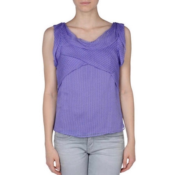 NWT ARMANI Lavender Dot Silk Chiffon Draped Cowl Neck Flutter Short Sleeve Top 2 - Picture 1 of 6